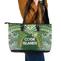 Cook Islands Rugby League Leather Tote Bag Tatau Tribal Motifs-Dark Green Color - Polynesian Pride