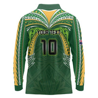 Custom Cook Islands Rugby League Long Sleeve Polo Shirt Tatau Tribal Motifs-Dark Green Color - Polynesian Pride