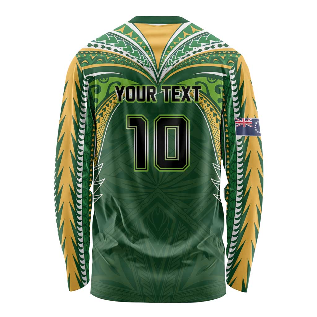 Custom Cook Islands Rugby League Long Sleeve Shirt Tatau Tribal Motifs-Dark Green Color - Polynesian Pride