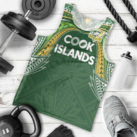Custom Cook Islands Rugby League Men Tank Top Tatau Tribal Motifs-Dark Green Color - Polynesian Pride