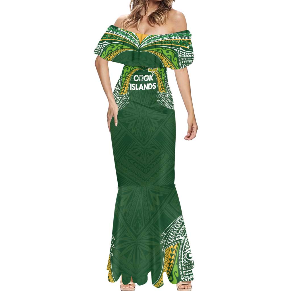 Custom Cook Islands Rugby League Mermaid Dress Tatau Tribal Motifs-Dark Green Color - Polynesian Pride