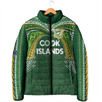 Custom Cook Islands Rugby League Padded Jacket Tatau Tribal Motifs-Dark Green Color - Polynesian Pride