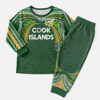 Custom Cook Islands Rugby League Christmas Pajama Set Tatau Tribal Motifs-Dark Green Color - Polynesian Pride