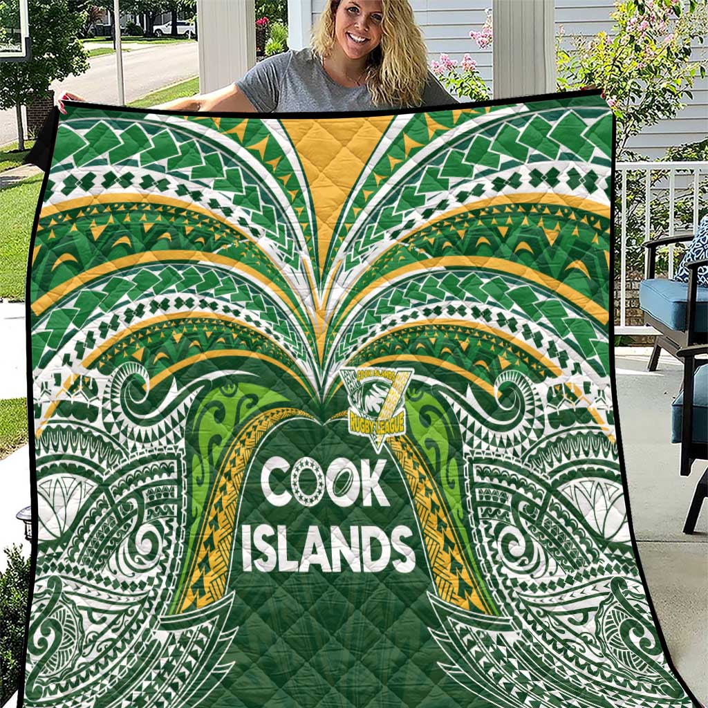 Cook Islands Rugby League Quilt Tatau Tribal Motifs-Dark Green Color - Polynesian Pride
