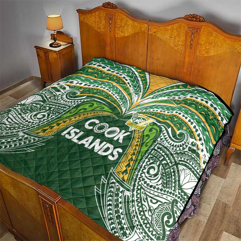 Cook Islands Rugby League Quilt Tatau Tribal Motifs-Dark Green Color - Polynesian Pride