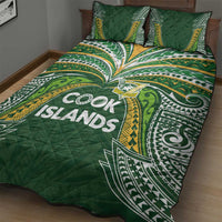 Cook Islands Rugby League Quilt Bed Set Tatau Tribal Motifs-Dark Green Color - Polynesian Pride