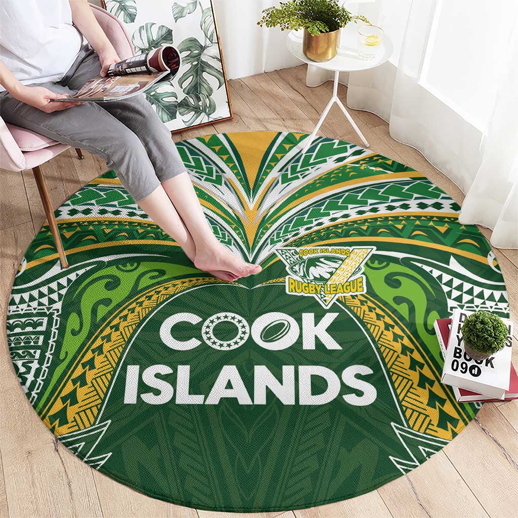 Cook Islands Rugby League Round Carpet Tatau Tribal Motifs-Dark Green Color - Polynesian Pride