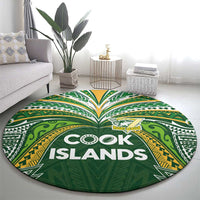 Cook Islands Rugby League Round Carpet Tatau Tribal Motifs-Dark Green Color - Polynesian Pride