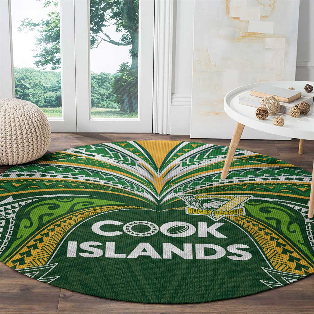 Cook Islands Rugby League Round Carpet Tatau Tribal Motifs-Dark Green Color - Polynesian Pride