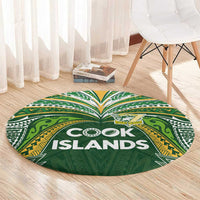 Cook Islands Rugby League Round Carpet Tatau Tribal Motifs-Dark Green Color - Polynesian Pride