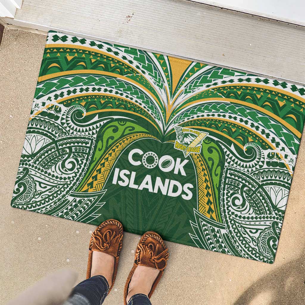 Cook Islands Rugby League Rubber Doormat Tatau Tribal Motifs-Dark Green Color - Polynesian Pride