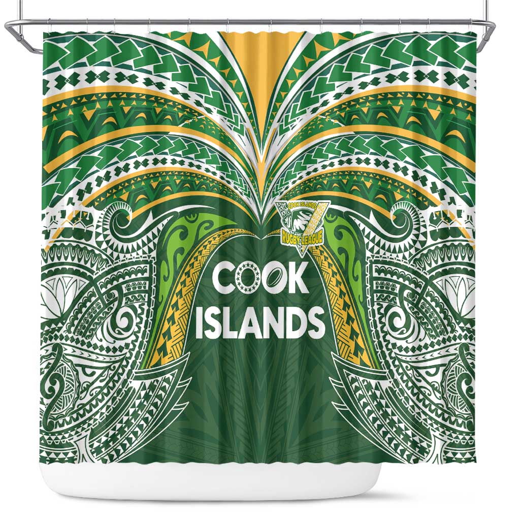 Cook Islands Rugby League Shower Curtain Tatau Tribal Motifs-Dark Green Color - Polynesian Pride