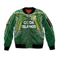Custom Cook Islands Rugby League Sleeve Zip Bomber Jacket Tatau Tribal Motifs-Dark Green Color - Polynesian Pride
