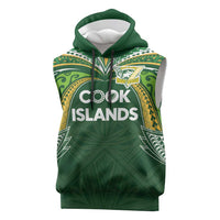 Custom Cook Islands Rugby League Sleeveless Hoodie Tatau Tribal Motifs-Dark Green Color - Polynesian Pride