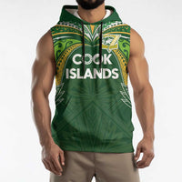 Custom Cook Islands Rugby League Sleeveless Hoodie Tatau Tribal Motifs-Dark Green Color - Polynesian Pride