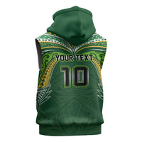 Custom Cook Islands Rugby League Sleeveless Zip Hoodie Tatau Tribal Motifs-Dark Green Color - Polynesian Pride