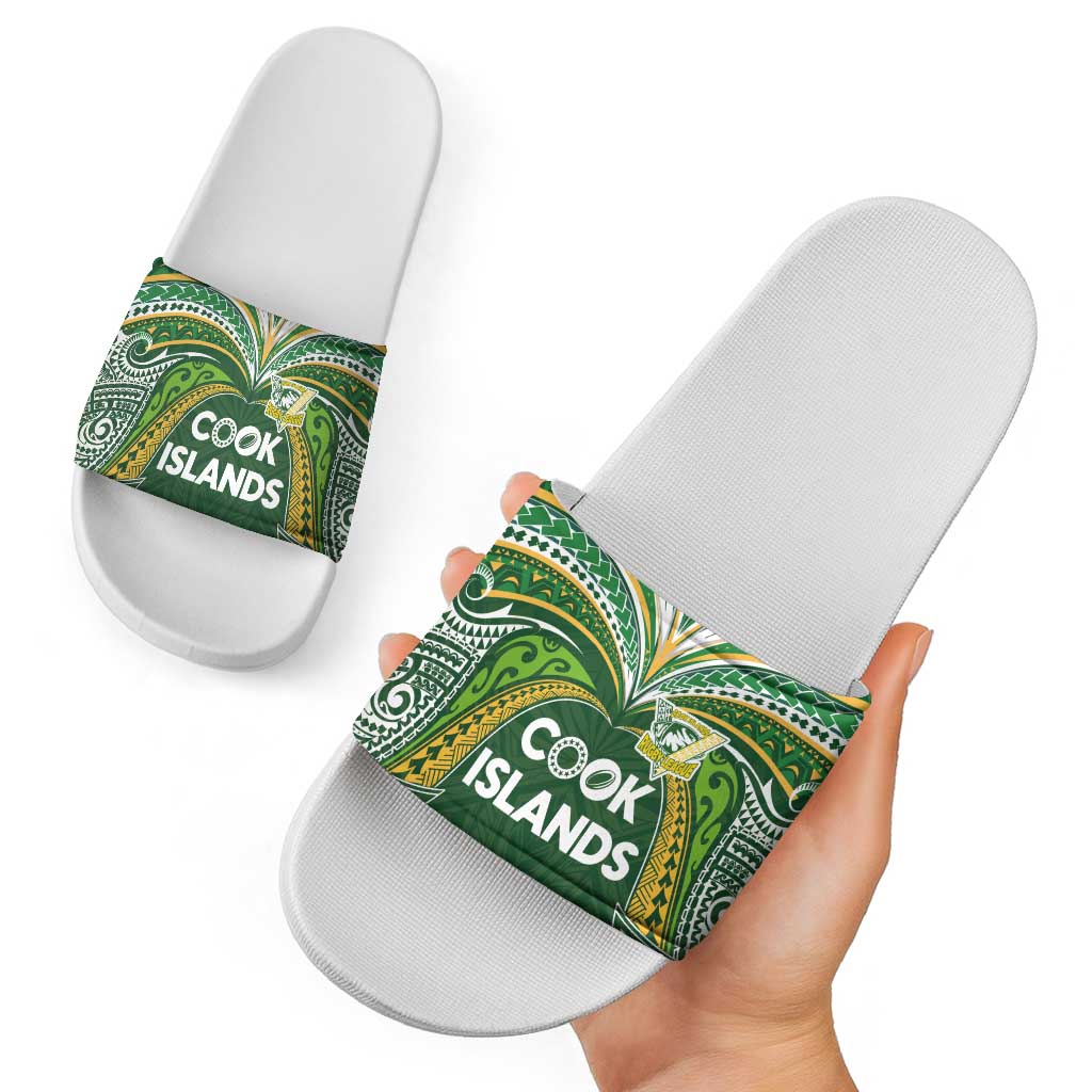 Cook Islands Rugby League Slide Sandals Tatau Tribal Motifs-Dark Green Color LT03 - Polynesian Pride