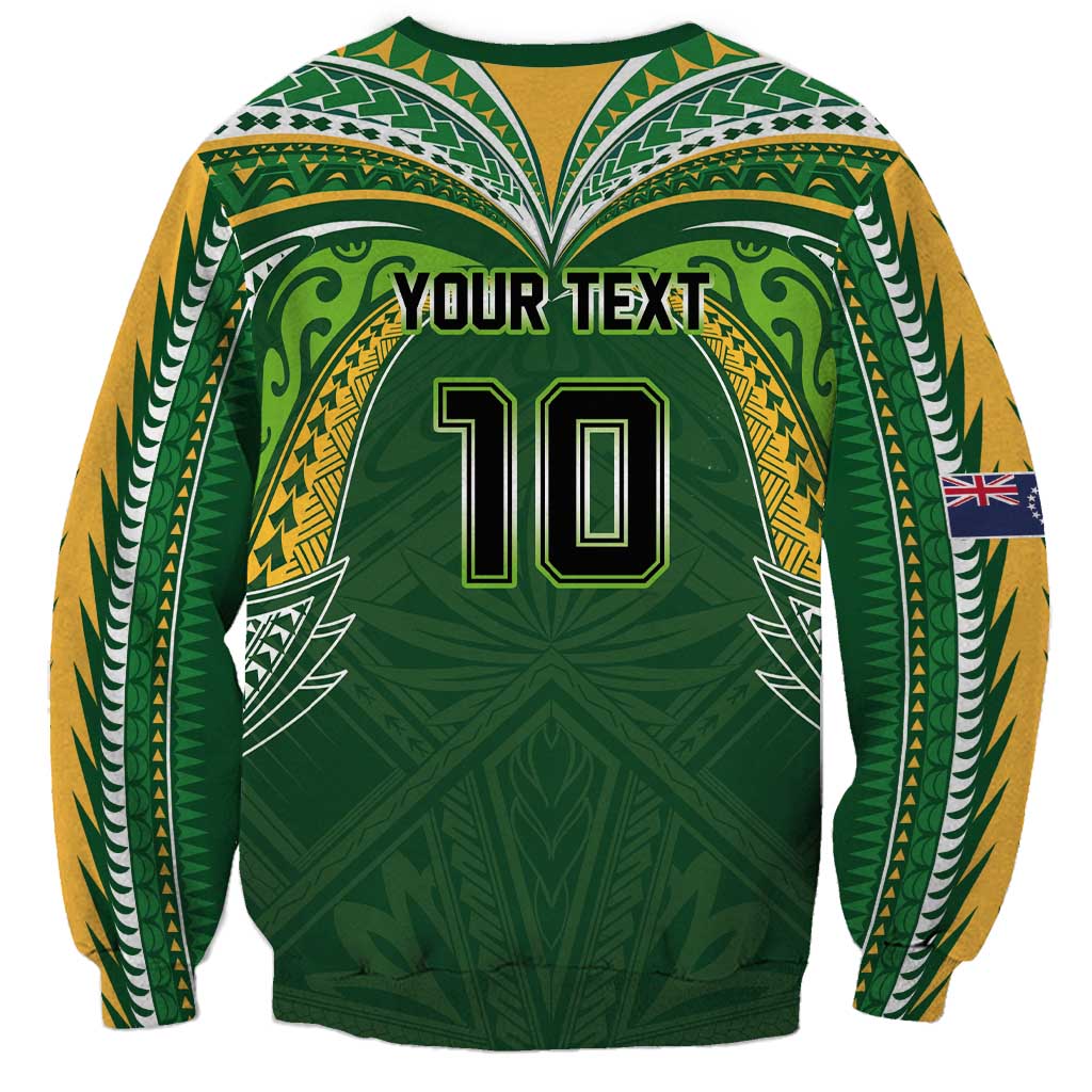 Custom Cook Islands Rugby League Sweatshirt Tatau Tribal Motifs-Dark Green Color - Polynesian Pride