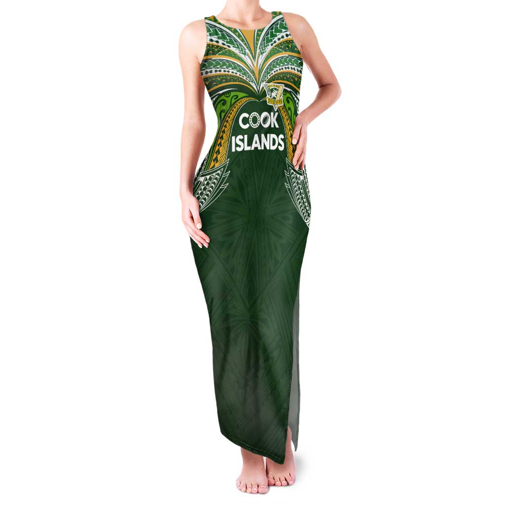 Custom Cook Islands Rugby League Tank Maxi Dress Tatau Tribal Motifs-Dark Green Color - Polynesian Pride
