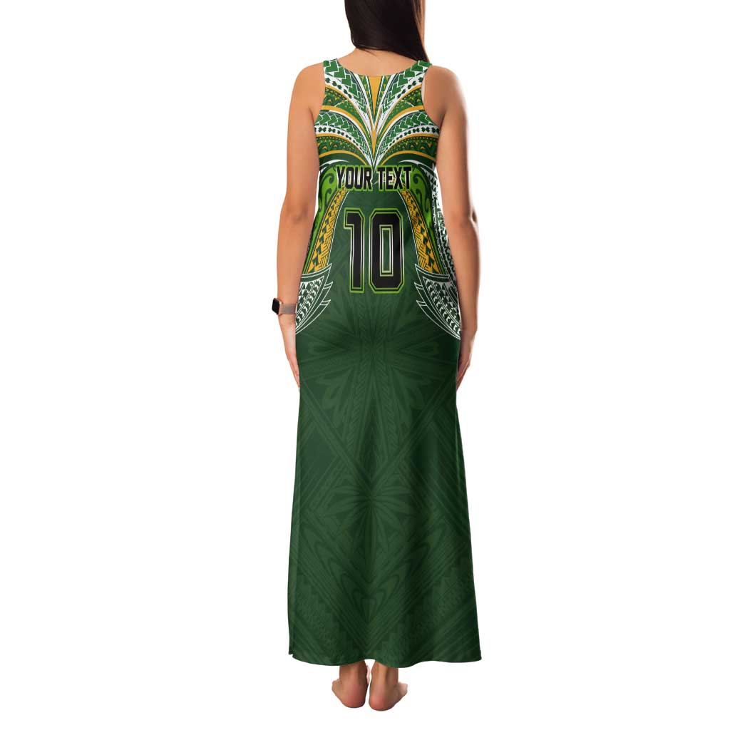 Custom Cook Islands Rugby League Tank Maxi Dress Tatau Tribal Motifs-Dark Green Color - Polynesian Pride