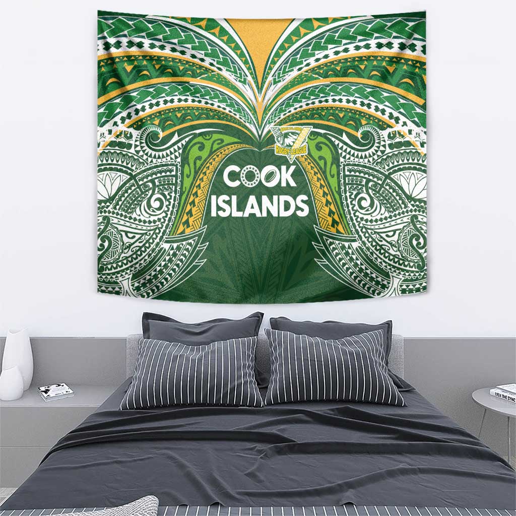 Cook Islands Rugby League Tapestry Tatau Tribal Motifs-Dark Green Color - Polynesian Pride