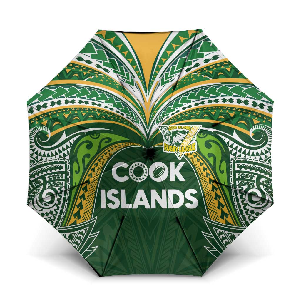 Cook Islands Rugby League Umbrella Tatau Tribal Motifs-Dark Green Color - Polynesian Pride