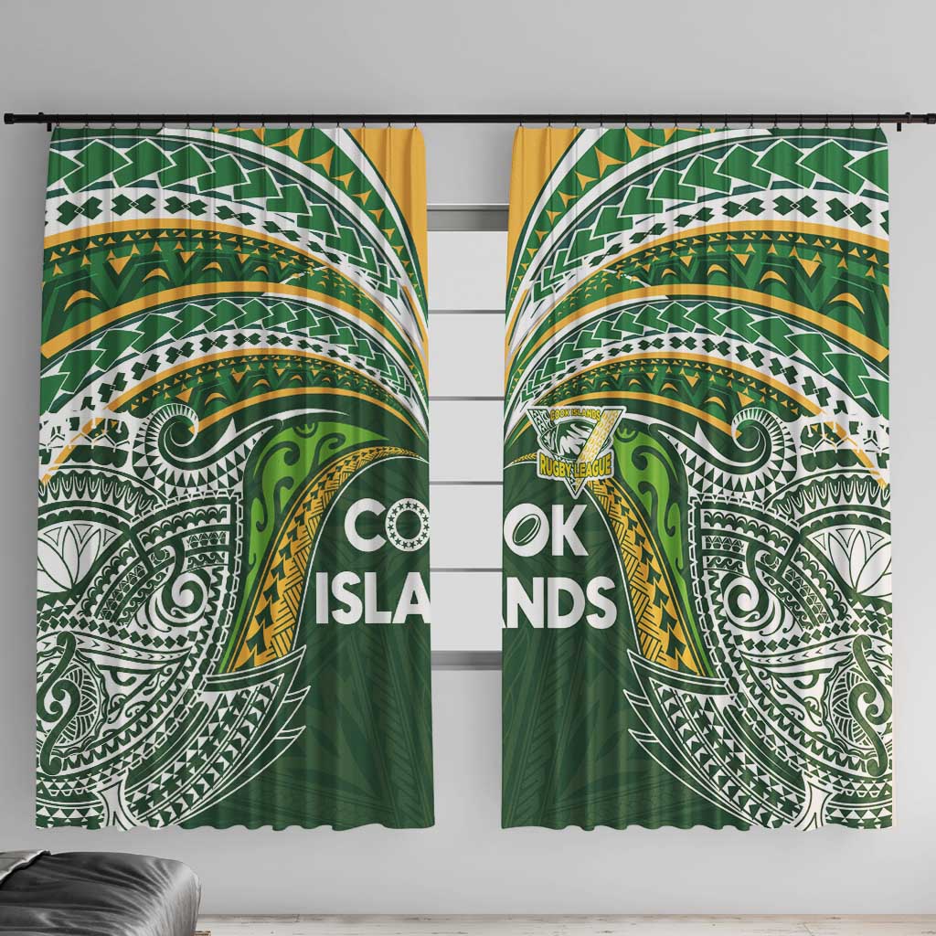 Cook Islands Rugby League Window Curtain Tatau Tribal Motifs-Dark Green Color - Polynesian Pride