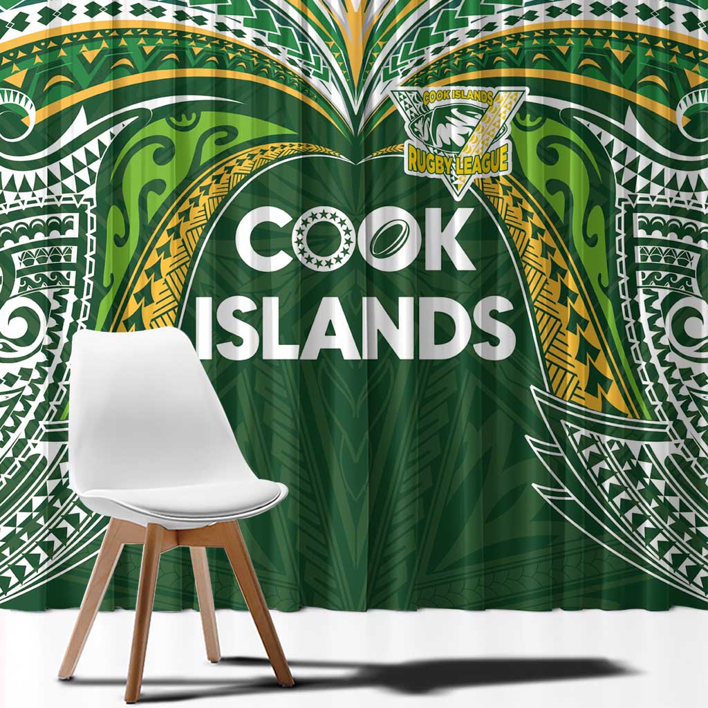 Cook Islands Rugby League Window Curtain Tatau Tribal Motifs-Dark Green Color - Polynesian Pride