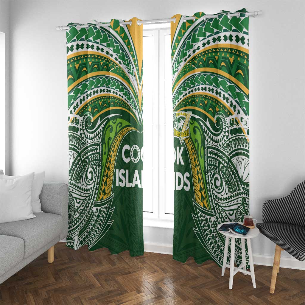 Cook Islands Rugby League Window Curtain Tatau Tribal Motifs-Dark Green Color - Polynesian Pride