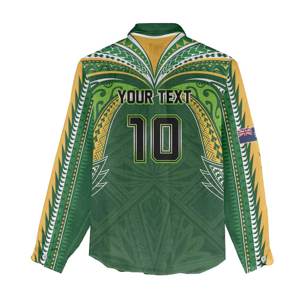 Custom Cook Islands Rugby League Women Casual Shirt Tatau Tribal Motifs-Dark Green Color - Polynesian Pride