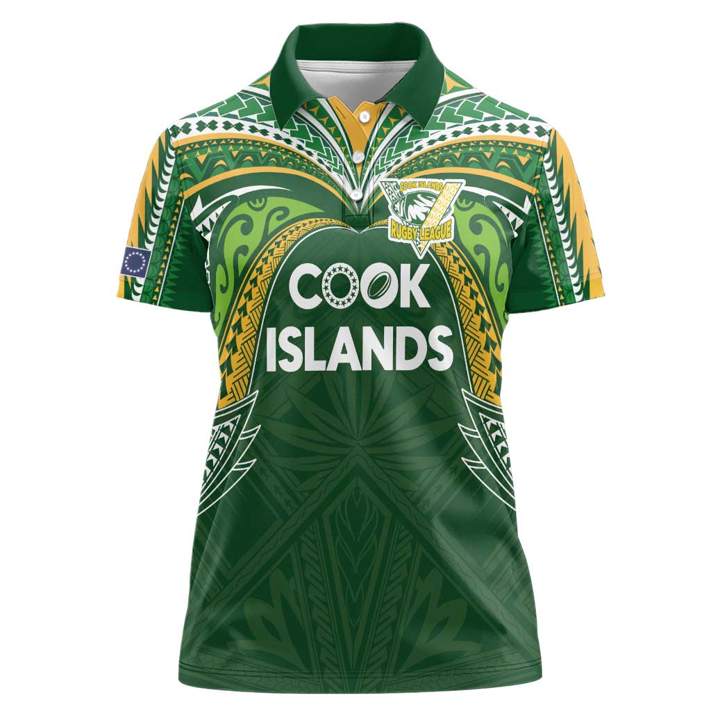 Custom Cook Islands Rugby League Women Polo Shirt Tatau Tribal Motifs-Dark Green Color - Polynesian Pride