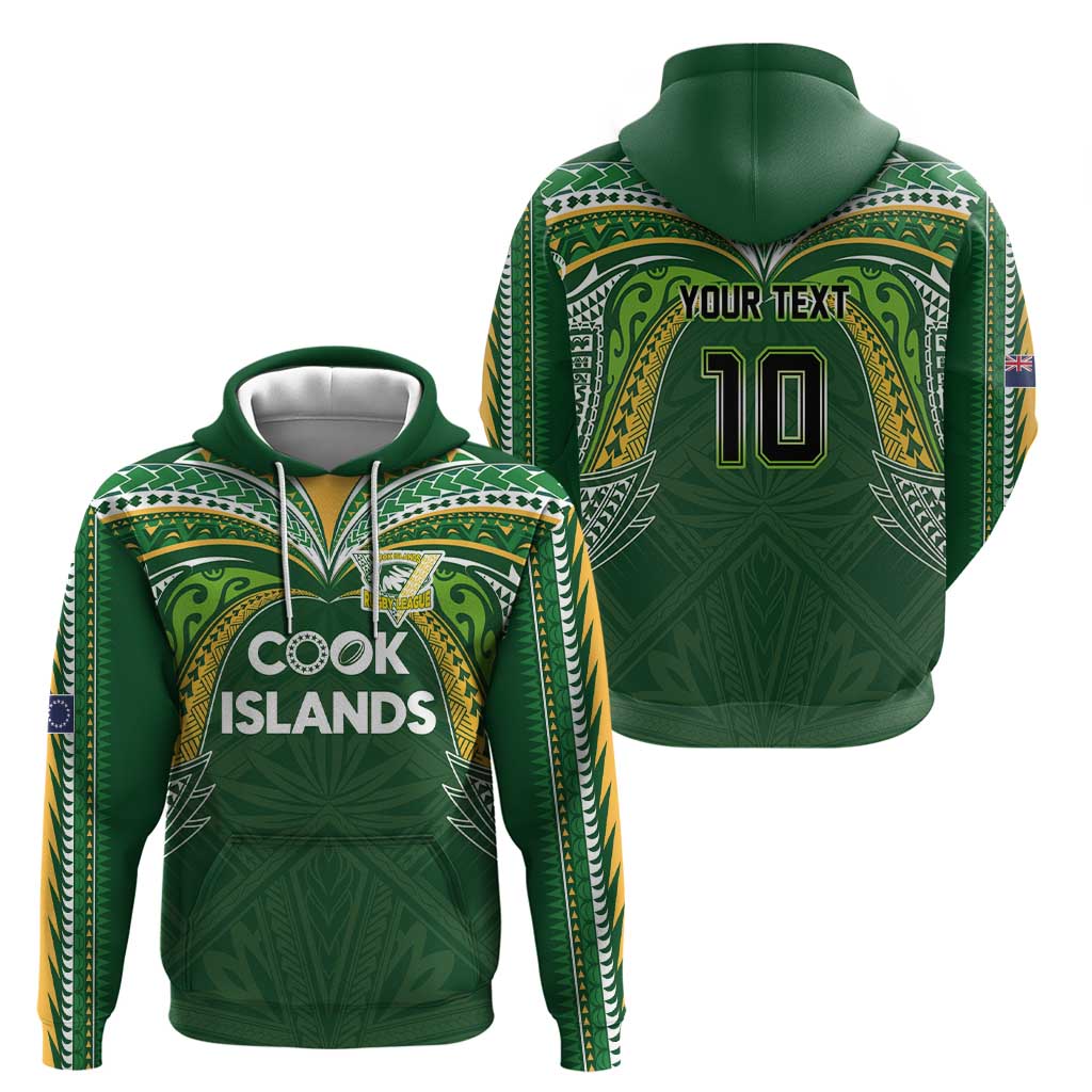 Custom Cook Islands Rugby League Zip Hoodie Tatau Tribal Motifs-Dark Green Color - Polynesian Pride