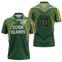 Custom Cook Islands Rugby League Zipper Polo Shirt Tatau Tribal Motifs-Dark Green Color - Polynesian Pride