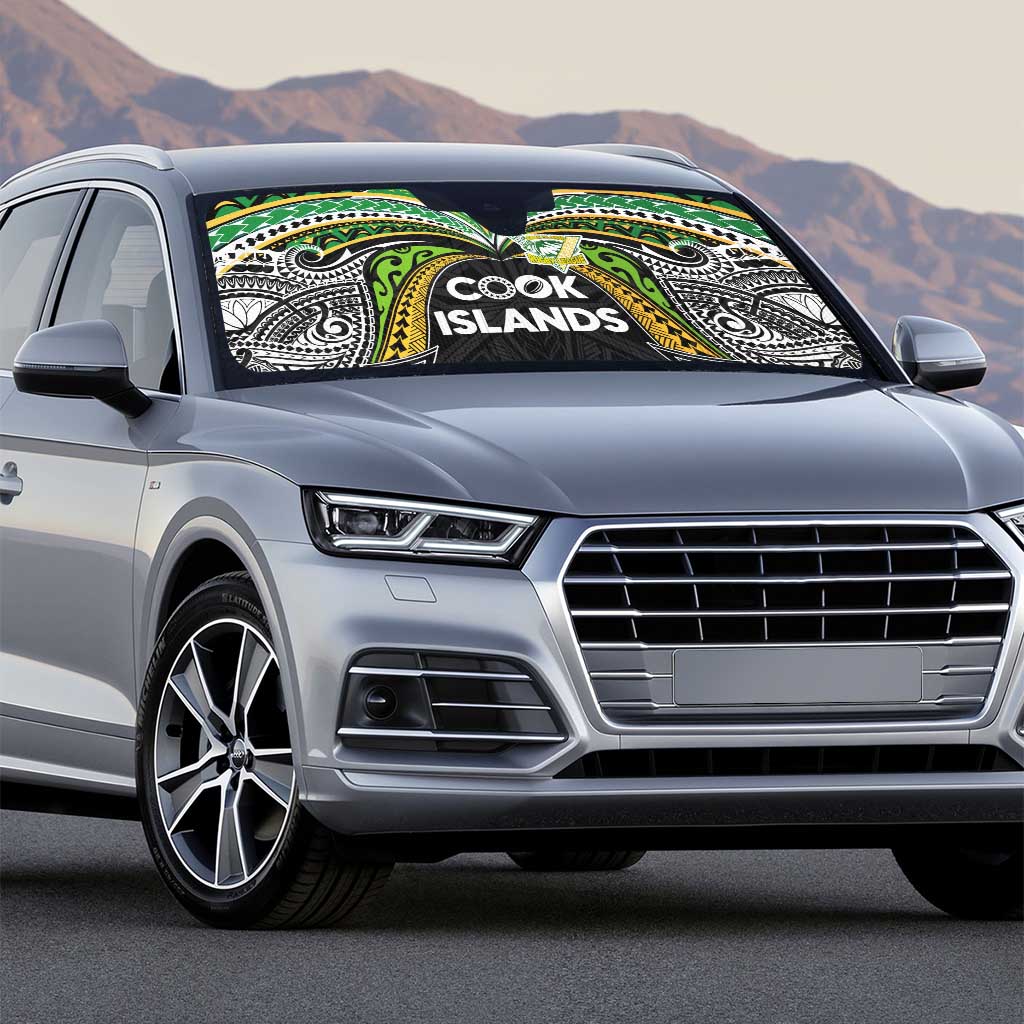 Cook Islands Rugby League Auto Sun Shade Tatau Tribal Motifs-Black Color - Polynesian Pride