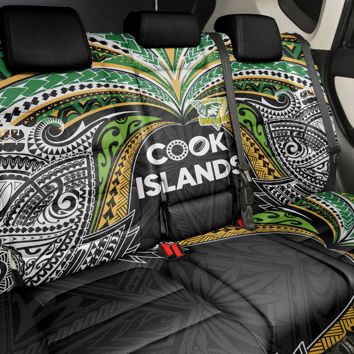 Cook Islands Rugby League Back Car Seat Cover Tatau Tribal Motifs-Black Color - Polynesian Pride