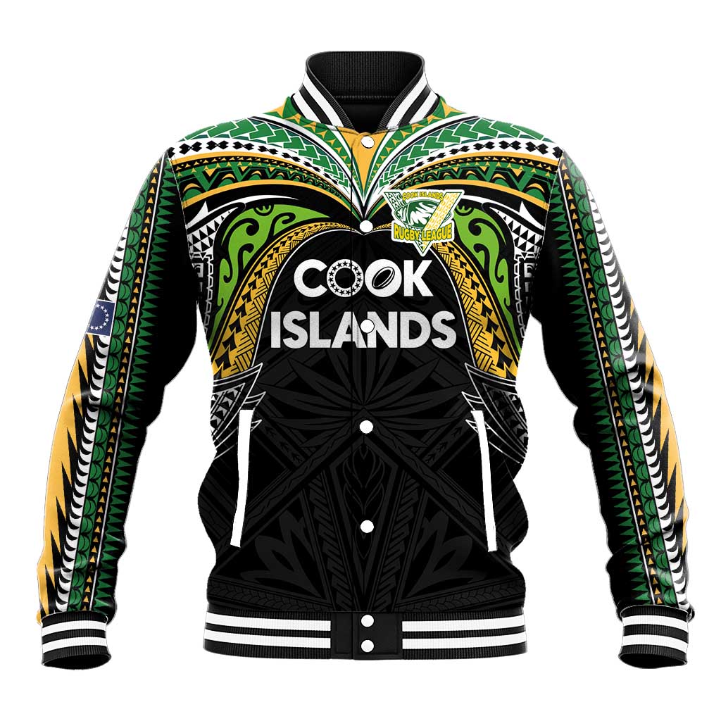 Custom Cook Islands Rugby League Baseball Jacket Tatau Tribal Motifs-Black Color - Polynesian Pride