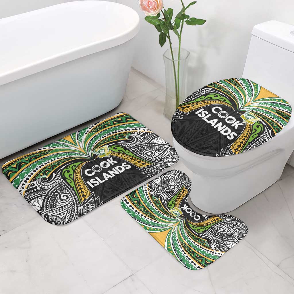 Cook Islands Rugby League Bathroom Set Tatau Tribal Motifs-Black Color - Polynesian Pride