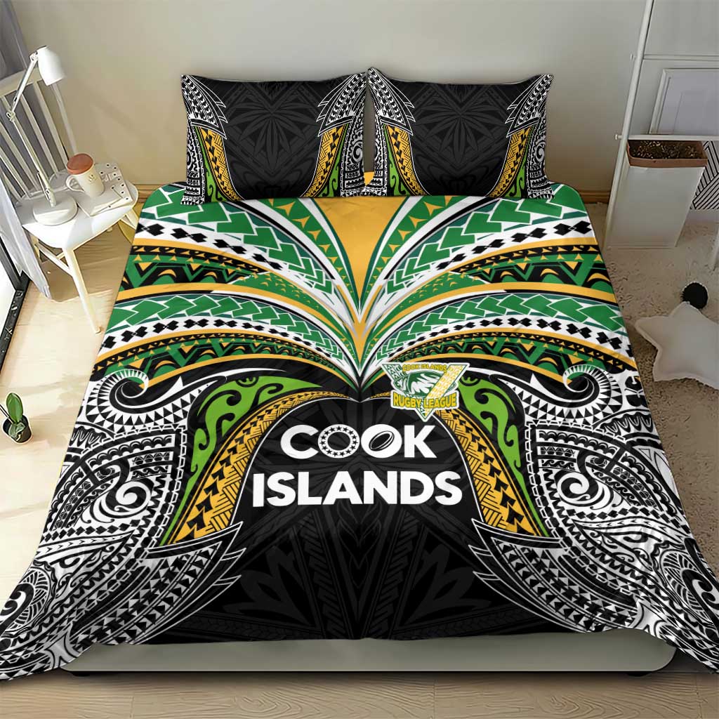 Cook Islands Rugby League Bedding Set Tatau Tribal Motifs-Black Color - Polynesian Pride