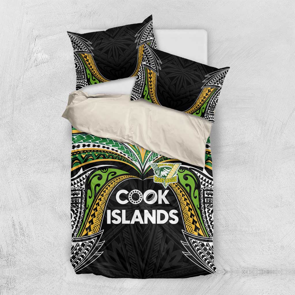 Cook Islands Rugby League Bedding Set Tatau Tribal Motifs-Black Color - Polynesian Pride