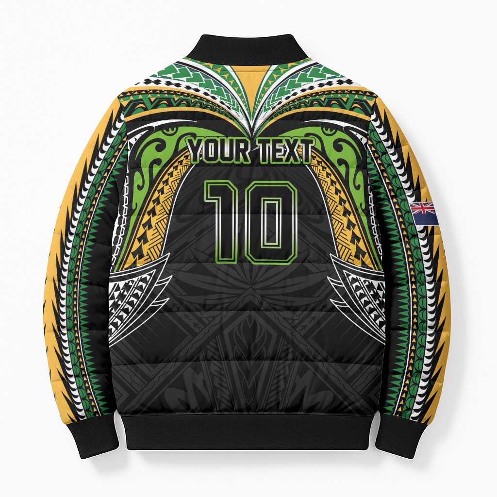 Custom Cook Islands Rugby League Bomber Puffer Jacket Tatau Tribal Motifs-Black Color - Polynesian Pride