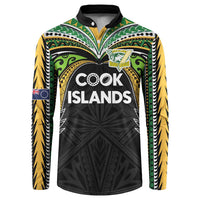 Custom Cook Islands Rugby League Button Sweatshirt Tatau Tribal Motifs-Black Color - Polynesian Pride