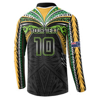 Custom Cook Islands Rugby League Button Sweatshirt Tatau Tribal Motifs-Black Color - Polynesian Pride