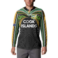 Custom Cook Islands Rugby League Button Sweatshirt Tatau Tribal Motifs-Black Color - Polynesian Pride
