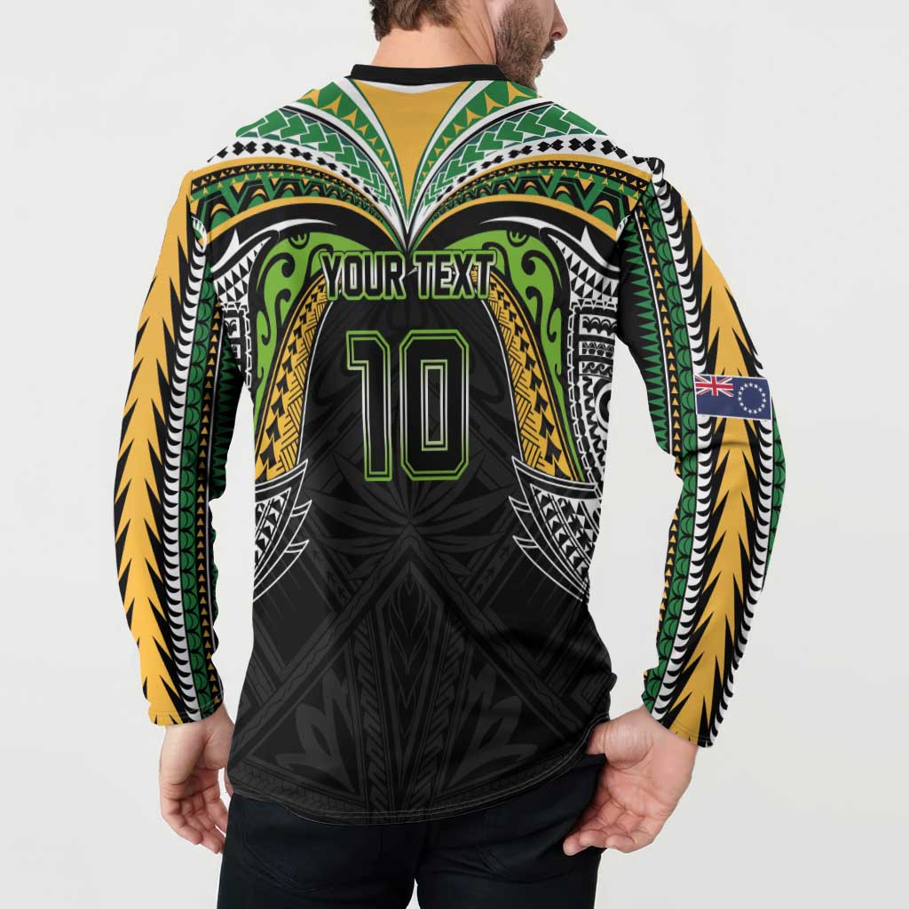 Custom Cook Islands Rugby League Button Sweatshirt Tatau Tribal Motifs-Black Color - Polynesian Pride