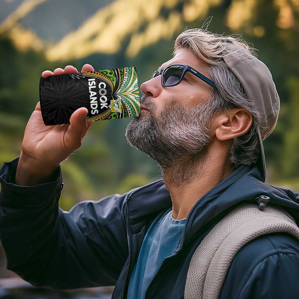 Custom Cook Islands Rugby League 4 in 1 Can Cooler Tumbler Tatau Tribal Motifs-Black Color - Polynesian Pride