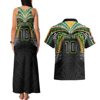 Custom Cook Islands Rugby League Couples Matching Tank Maxi Dress and Hawaiian Shirt Tatau Tribal Motifs-Black Color LT03 - Polynesian Pride
