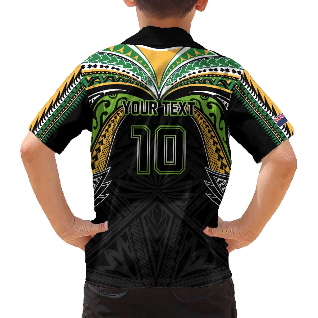Custom Cook Islands Rugby League Family Matching Long Sleeve Bodycon Dress and Hawaiian Shirt Tatau Tribal Motifs-Black Color - Polynesian Pride
