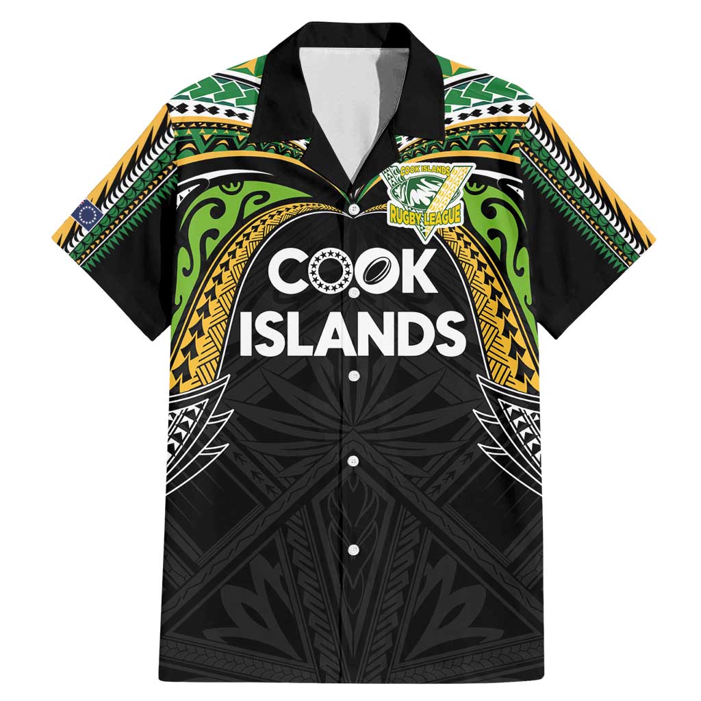 Custom Cook Islands Rugby League Family Matching Mermaid Dress and Hawaiian Shirt Tatau Tribal Motifs-Black Color - Polynesian Pride