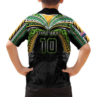 Custom Cook Islands Rugby League Family Matching Off Shoulder Short Dress and Hawaiian Shirt Tatau Tribal Motifs-Black Color LT03 - Polynesian Pride