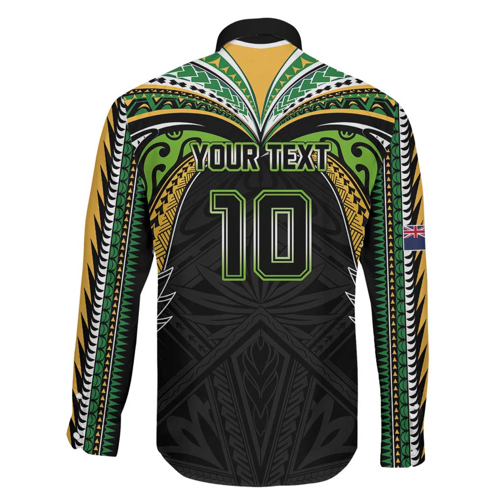 Custom Cook Islands Rugby League Family Matching Off Shoulder Short Dress and Hawaiian Shirt Tatau Tribal Motifs-Black Color LT03 - Polynesian Pride